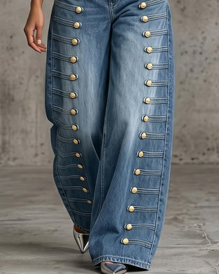 Bukser Knapp Lomme Bredbent Denim Lang