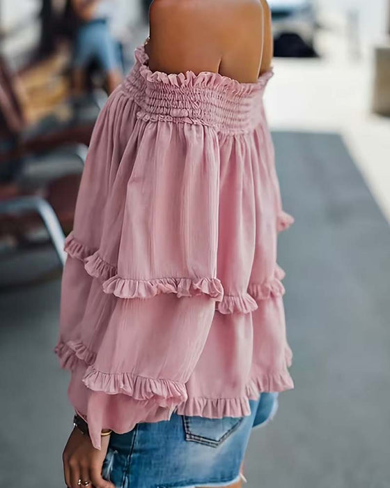 Bluse Off-Shoulder Rynket Lang Erme