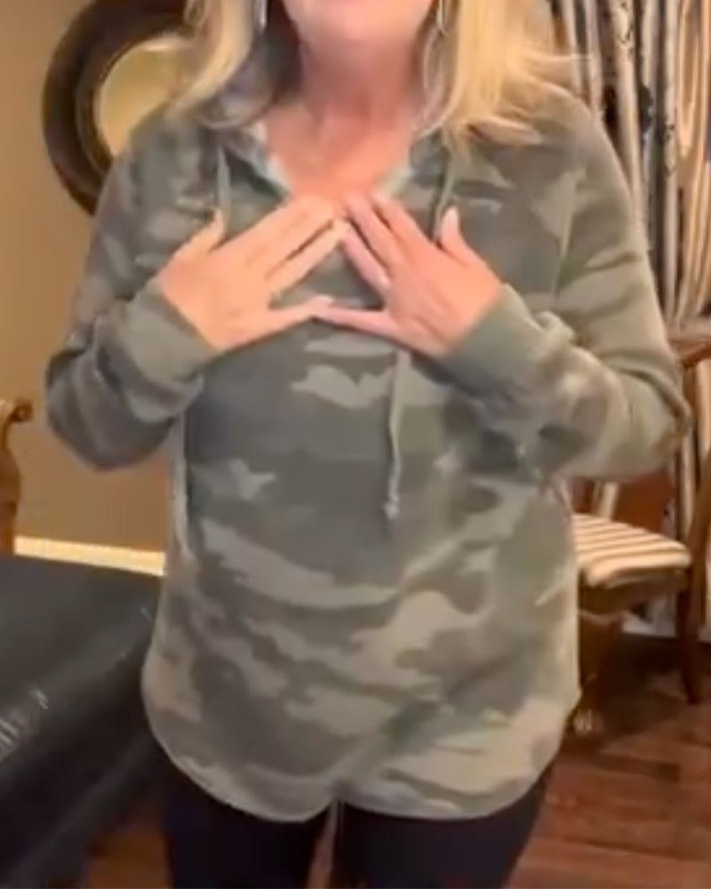 Hoodie Camo Snørestropp Løs Genser