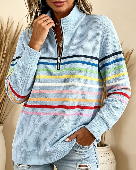 Sweatshirt Ståkrage Glidelås Stripet