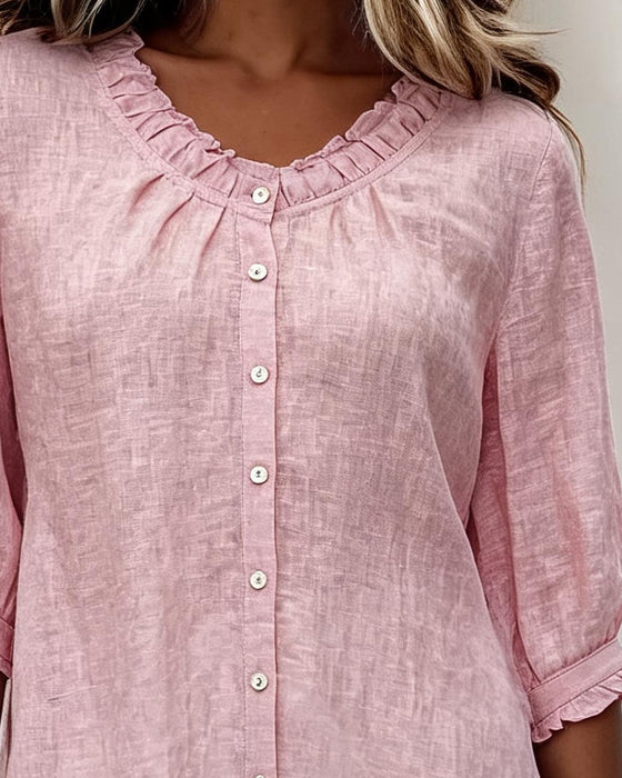 Skjorte Ruffle Trim Knapp