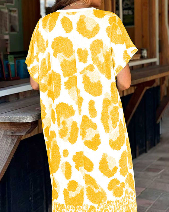 Kjole Løs Leopard Trykk