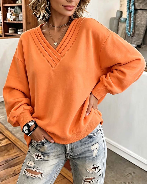 Sweatshirt Dobbel Lag V-Hals Drop Skulder Løs