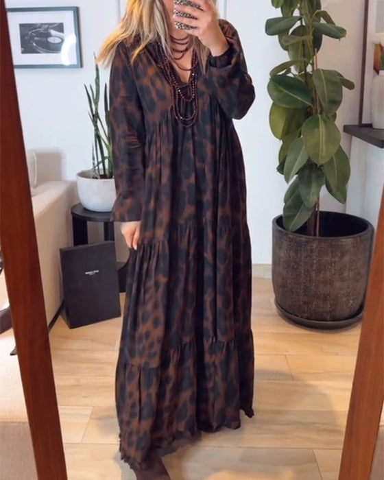 Kjole V-Hals Leopardtrykk Mote Maxi