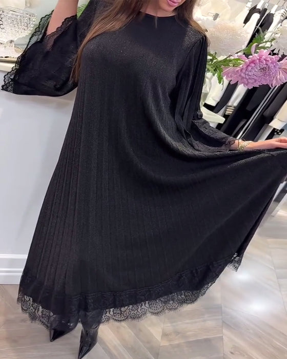 Kjole Rund Hals Løs Blonder Patchwork