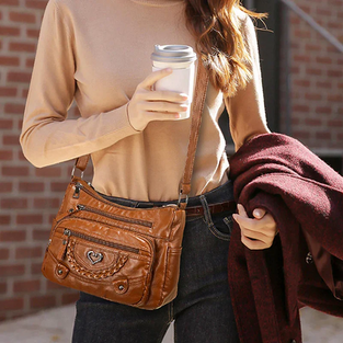 Dame Myk PU Lær Multi-Lomme Crossbody Veske