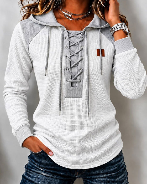 Hoodie Hette Snøring Spliced
