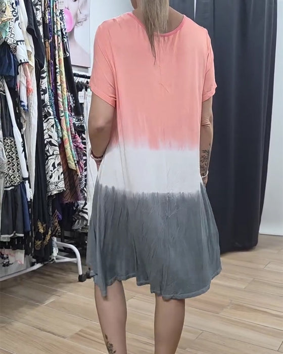 Kjole Rund Hals Fargeblokkert Casual