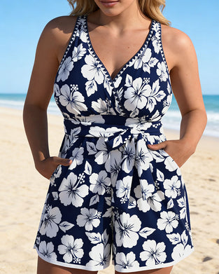 Ett-Delt Hibiskus V-Hals Kort