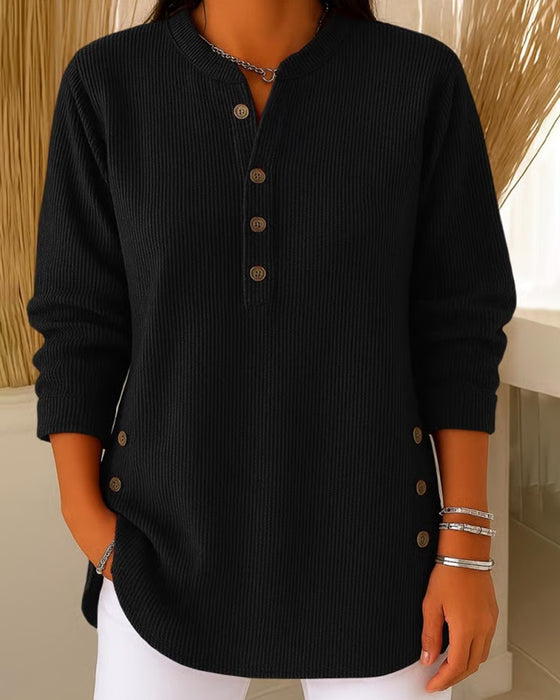 Pullover Henley Knapp Solid