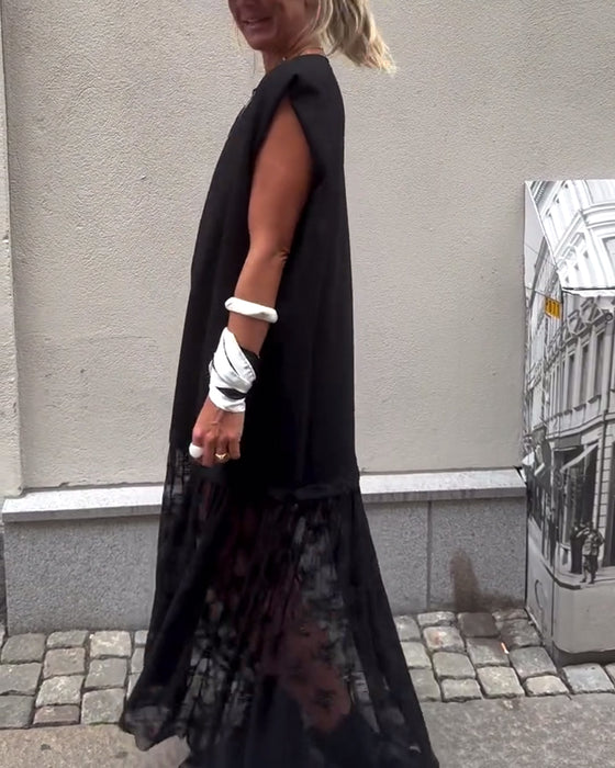 Ermeløs Mesh Patchwork Kjole