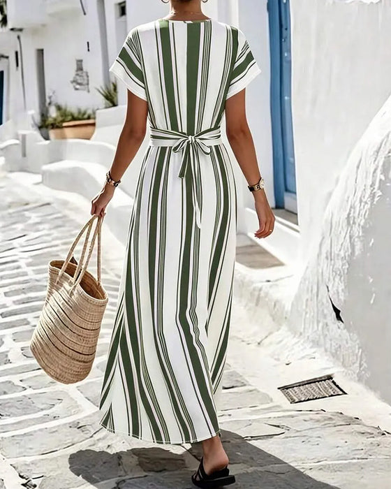 Kjole Kors V-Hals Stripe Omslutt Lang