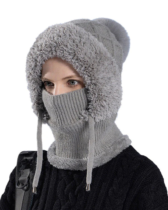 🔥Stilig Tykkstrikket Vinterlue – Med Varmt Ansiktsskjold Og Skjerf🧣