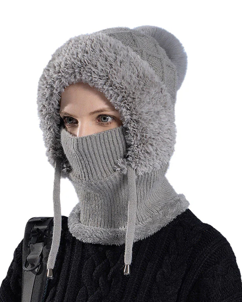 🔥Stilig Tykkstrikket Vinterlue – Med Varmt Ansiktsskjold Og Skjerf🧣