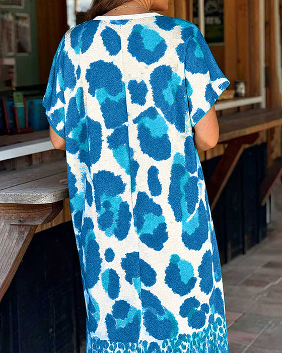 Kjole Løs Leopard Trykk