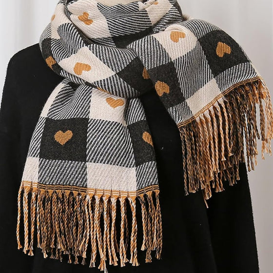 Cozy Heart Plaid Scarf – Myk Vinterwrap For Jenter Eller Par