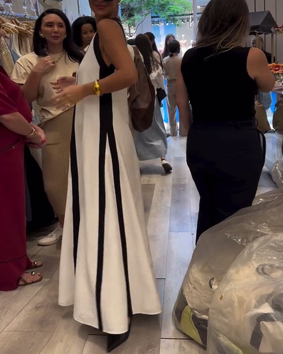 Kjole V-hals Uten Ermer Fargeblokk Løs