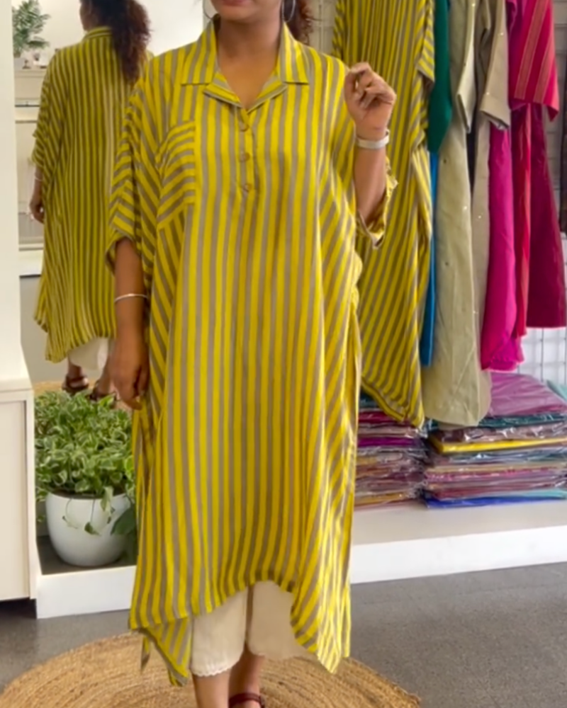 Kjole Jakkeslag Løs Stripet Skjorte