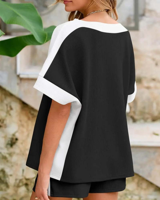 Set Fargeblokk Kort Erme Shorts Avslappnet