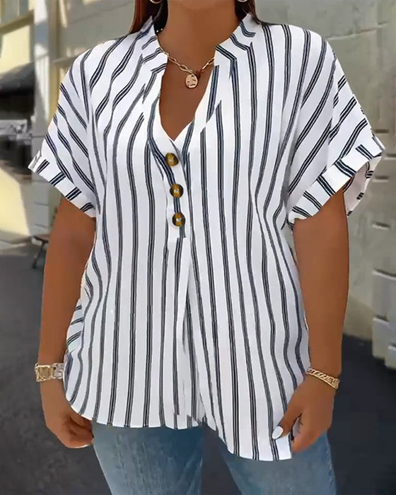Bluse Kneppet V-hals Stripet