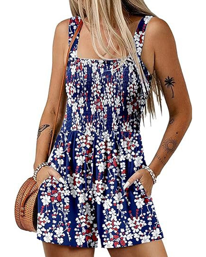Jumpsuit blomstret avslappet stroppshortser