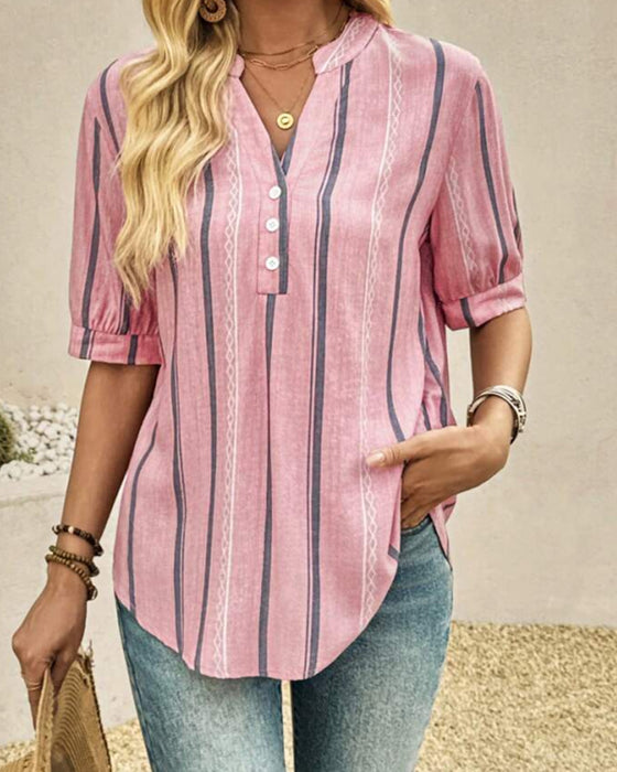 Bluse V-Hals Avslappet Stripet