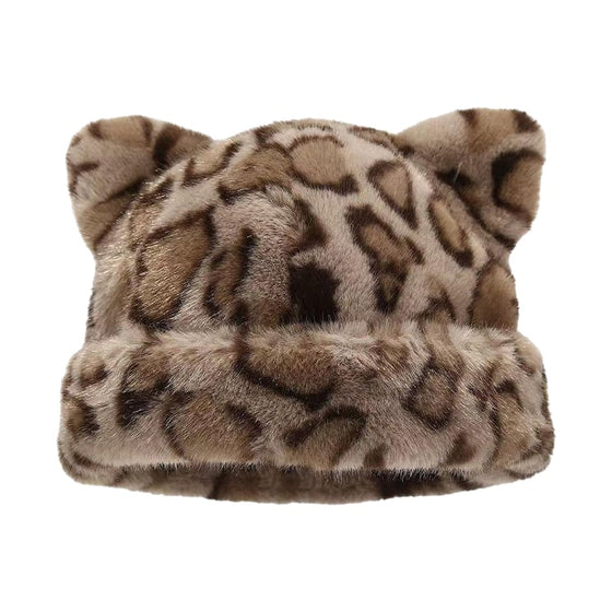 Hatt Leopardmønster Plysj Katteøre