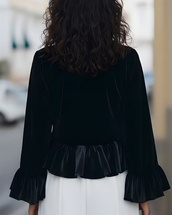 Bluse Rundhalset Ruffle Flare Erme