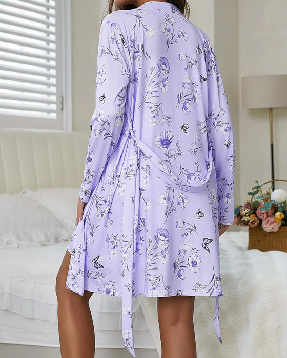 Set V-Hals Spagettistrap Blomstrende Slips