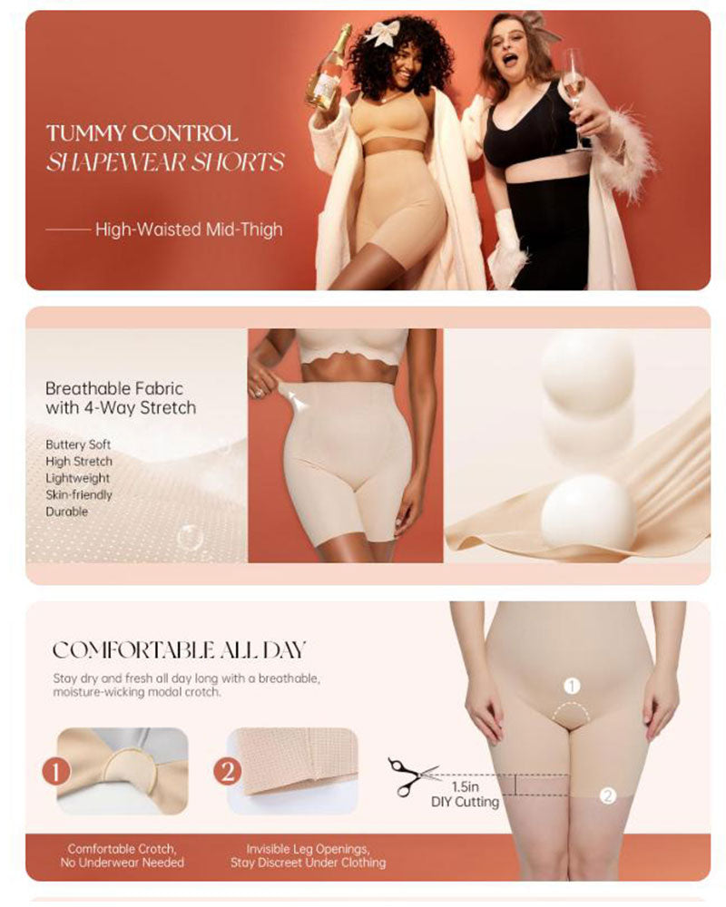 Magekontroll Shapewear Pustende Komfortable Shorts For Kvinner Rumpeløftende Body Shaper Shorts Høy Midje Sømløse Girdles Under Kjole