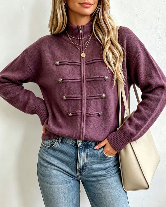 Cardigan Mandarin Krage Mote Glidelås Strikket
