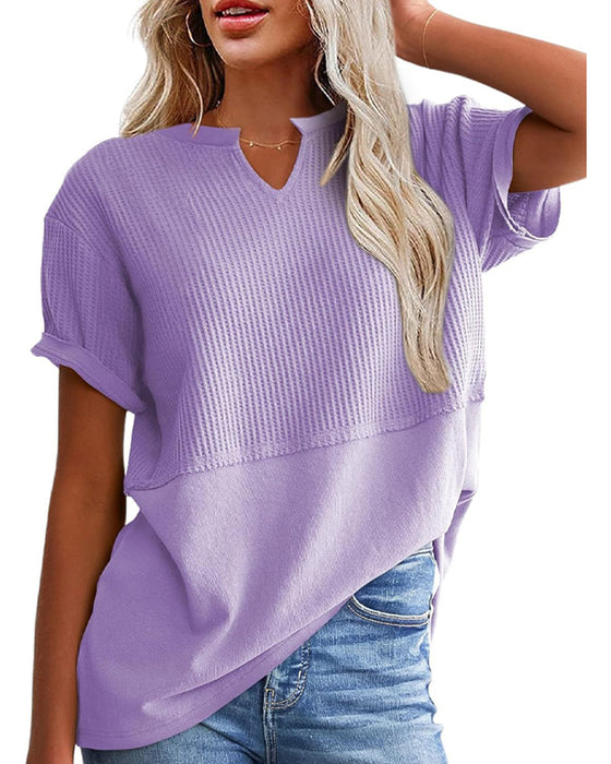 T-Skjorte Innsnørt Midje Lappeteppe V-Utringning Pullover