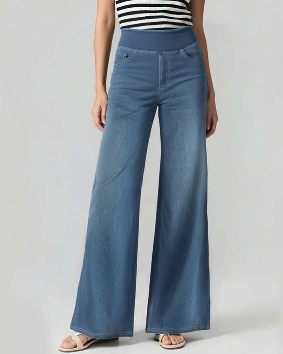 Bukser Elastisk Midje Denim Brede Ben