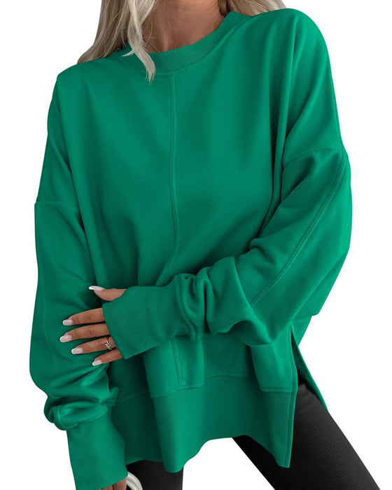 Sweatshirt Side Splitt Rund Hals Løs
