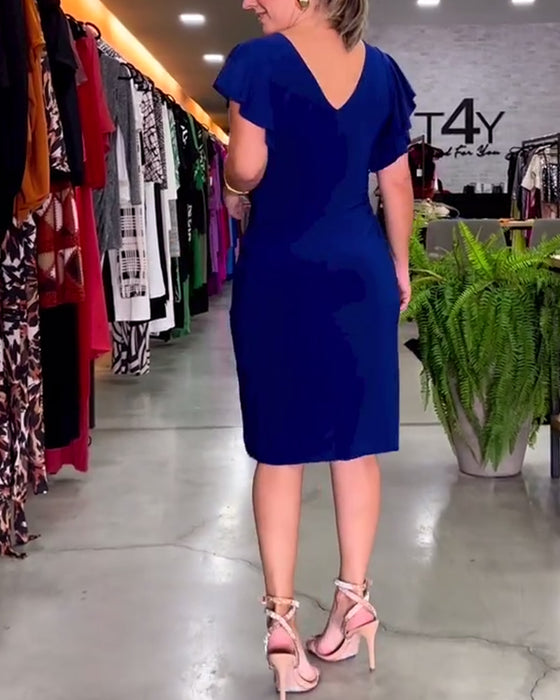 V-hals sexy kjole med volanger