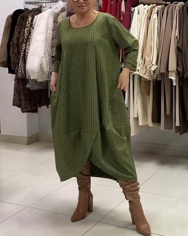 Rund Halsring Pluss-Størrelse Løs Kjole