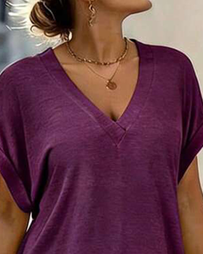 Kjole V-Hals Kort Erme T-Shirt