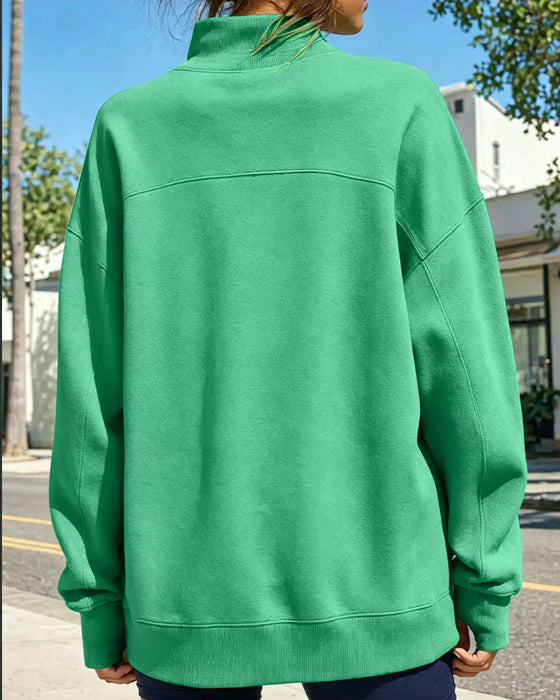 Sweatshirt Høy Hals Droppet Skulder Ensfarget