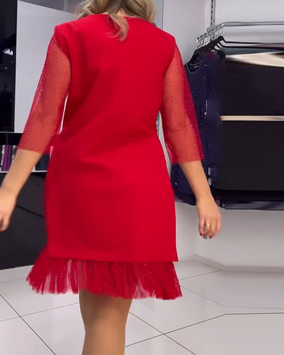 Kjole ensfarget paljett med mesh-søm