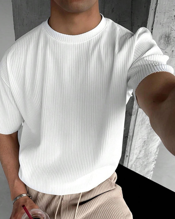 T-Shirt Ribbet Høy Hals Casual Solid