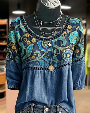 Bluse Hul Ut Trykk Vintage