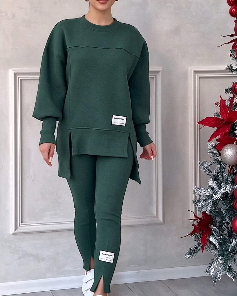 Sett Trykt Sweatshirt Og Joggebukser