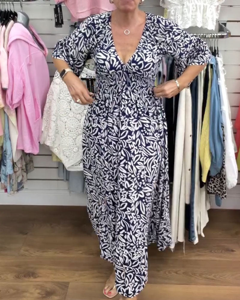 Kjole Abstrakt Trykk V-hals