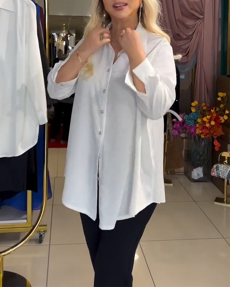 Skjorte Langermet Ensfarget Plissert