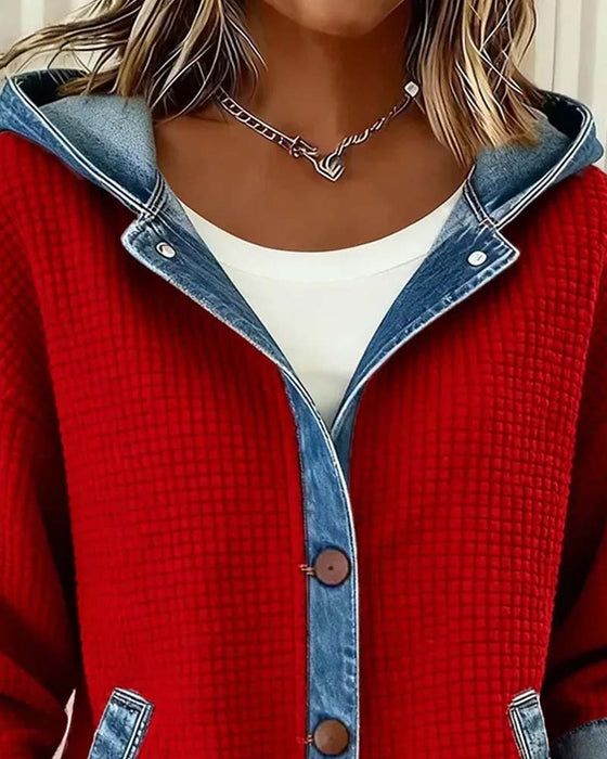 Frakk Hetter Knapp Denim Patchwork