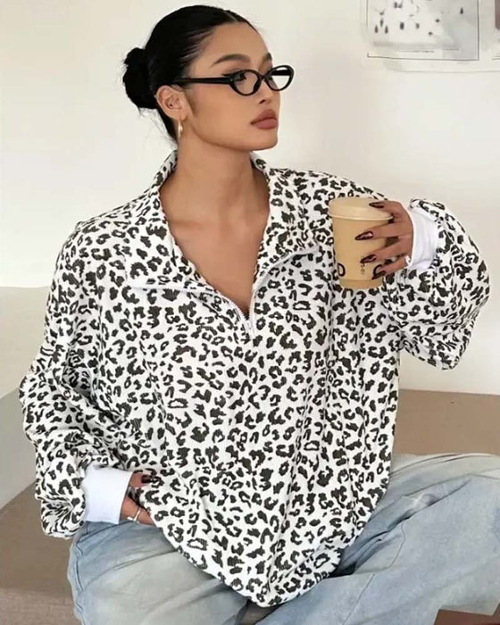 Sweatshirt Glidelås Leopard Casual