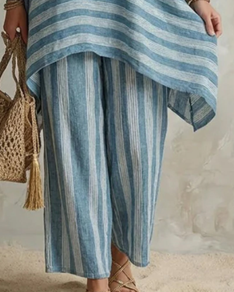 Sett V-Hals Uregelmessig Stripete Matchende