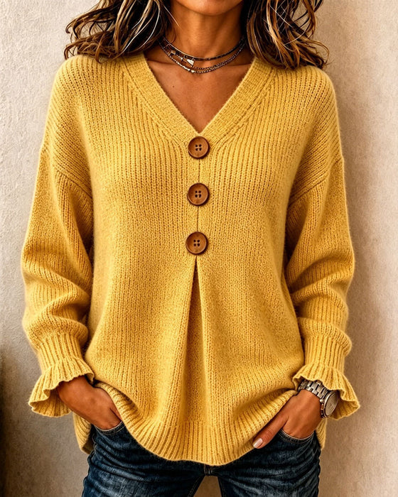 Genser V-Hals Knapp Pullover