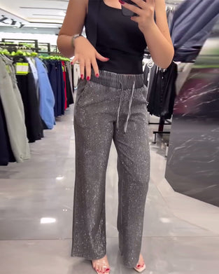 Bukser avslappet ensfarget lomme med elastisk midje