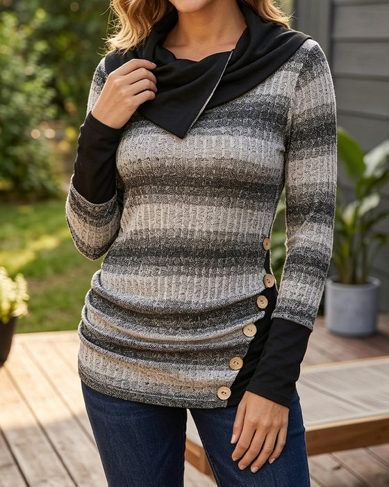 Sweatshirt Uregelmessig Stripe Knapp